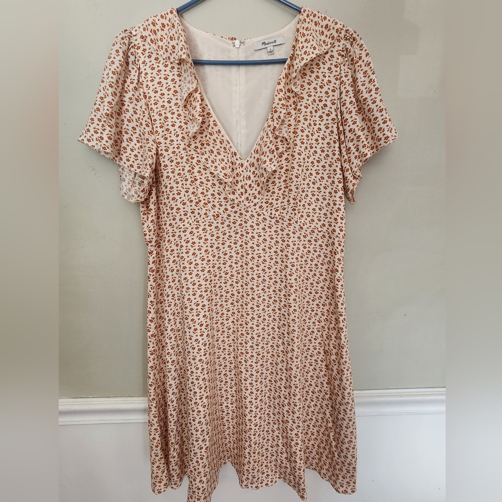 Madewell Floral V-Neck Dress - Cream and Rust Color- Size 8